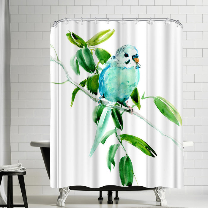 The Twillery Co.® 71" x 74" Shower Curtain, Budgie Parakeet 4 by Suren Nersisyan Wayfair